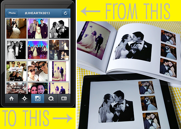 Turn Instagram photographs to an iPad photo album and a printed wedding photobook.